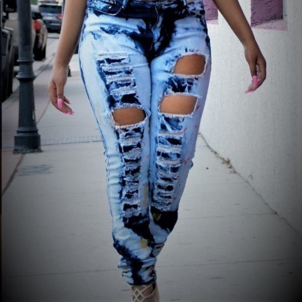 Ripped Multi-Colored Denim Jeans